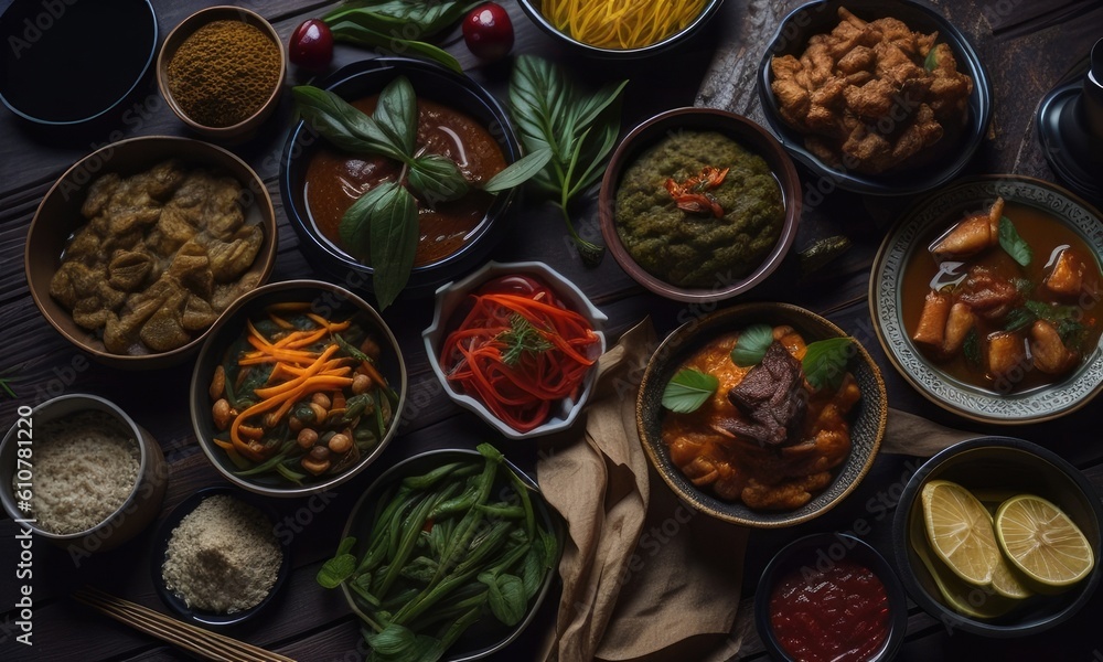 Traditional Thailand dishes on the wooden table Traditional Thailand dishes on the wooden table