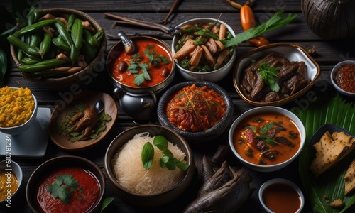Traditional Thailand dishes on the wooden table