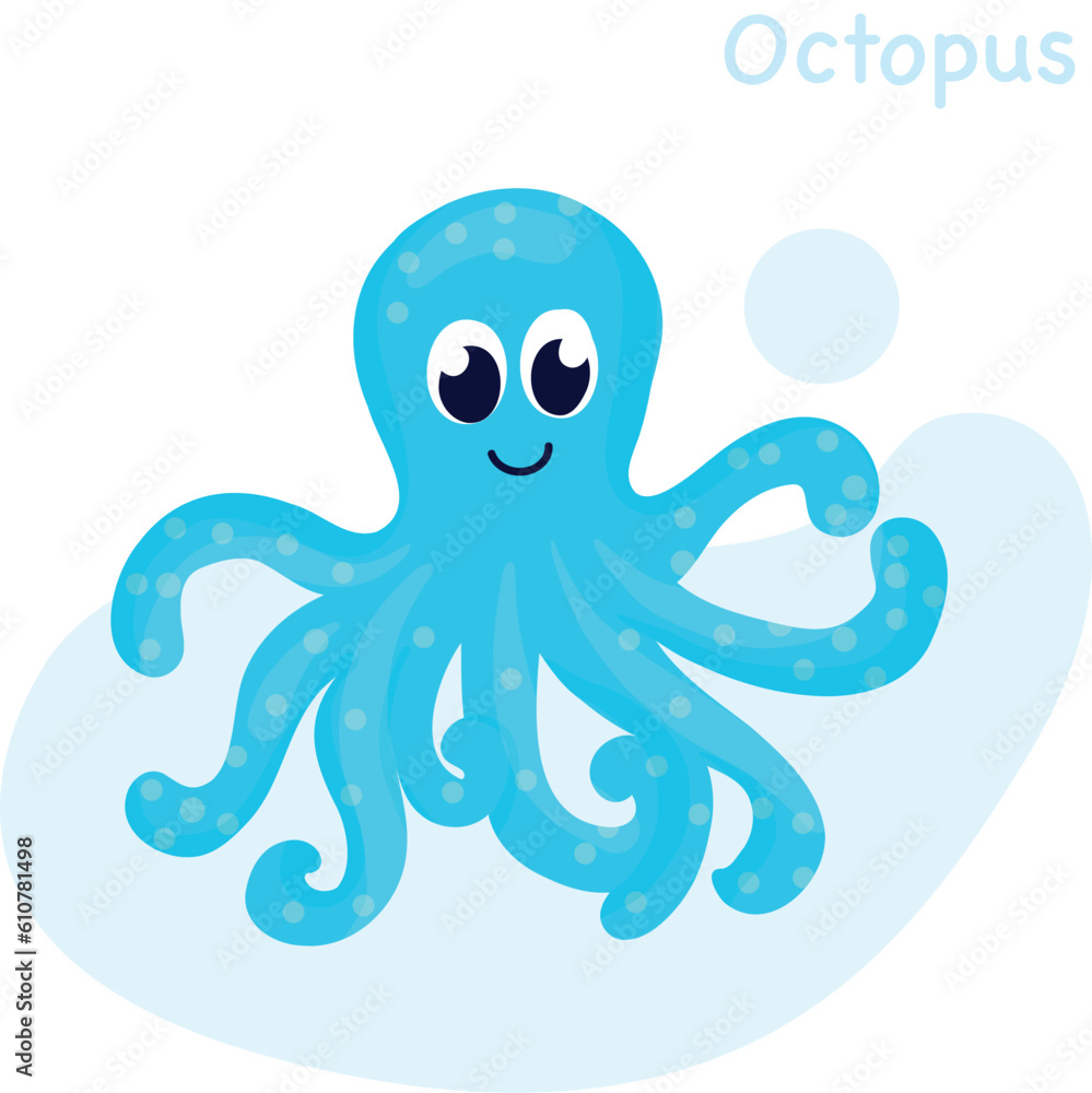 Cute blue octopus in the cartoon style. Kids illustration Cute blue octopus in the cartoon style. Kids illustration