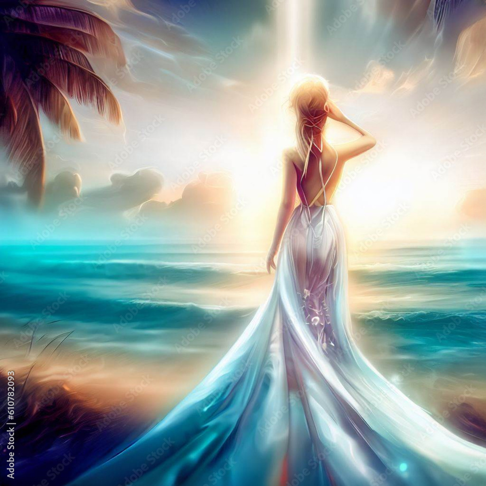 Girl in a white dress on the beach at sunset
Girl in a white dress on the beach at sunset