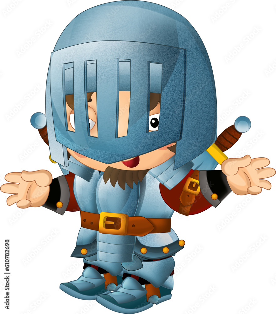 cartoon scene with medieval happy knight in armor isolated illustration ...
