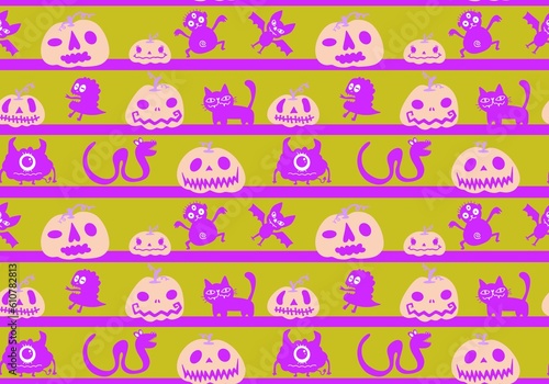 Halloween pumpkins seamless ghost and bones and cat pattern for wrapping paper and linens and fabrics