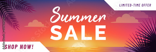 Summer sale banner with sunser