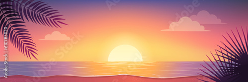 Beautiful exotic beach at sunset background
