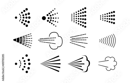 Spray steam icons. cleanning deodorant sprayed line icon set, spraying water steam nozzle flows vector signs. Vector photo