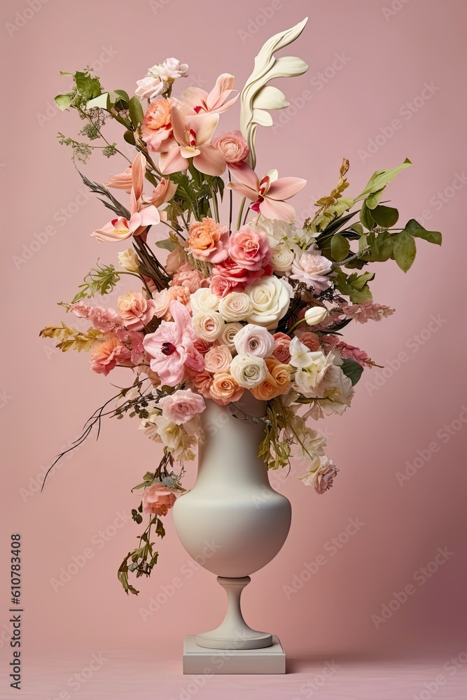 Fototapeta premium Bouquet of flowers in vase. AI generated art illustration.