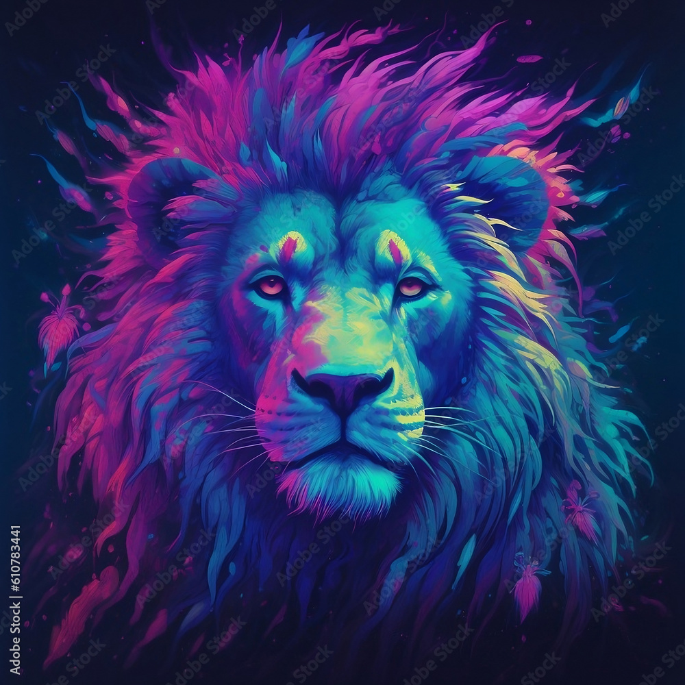 Neon lion head portrait Generative AI