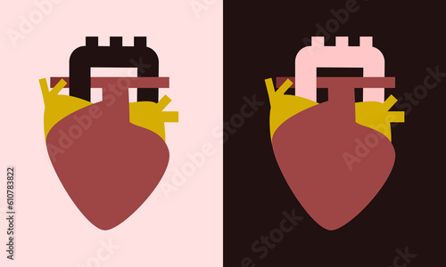 Minimalistic flat illustration of human heart and aorta. Anatomy illustration.