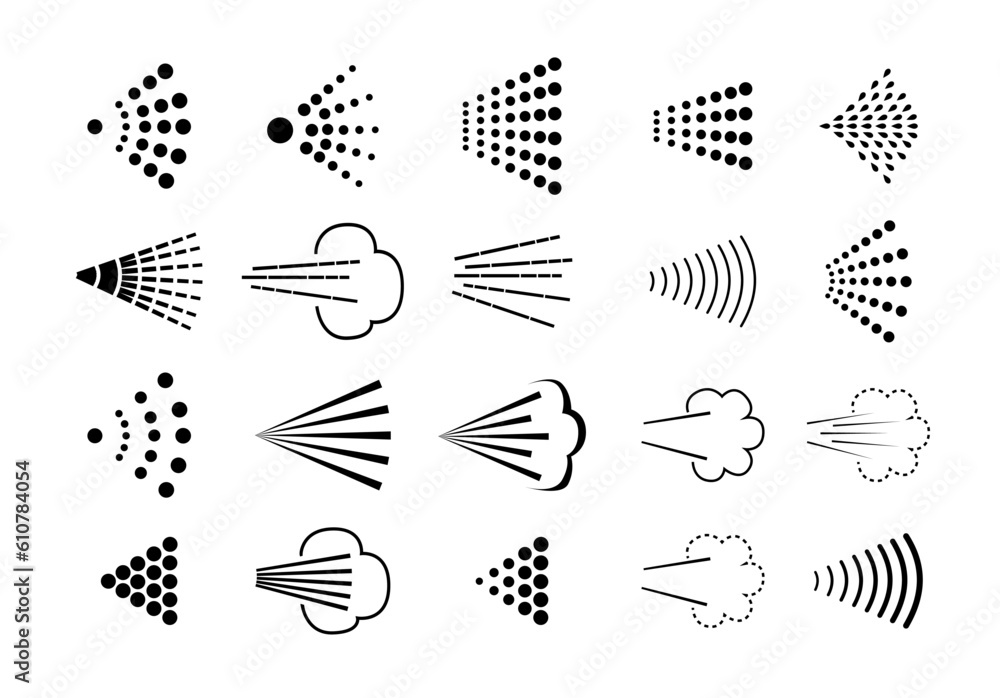 Fototapeta premium Spray icons set. Spray steam icons. cleanning deodorant sprayed line.Vector