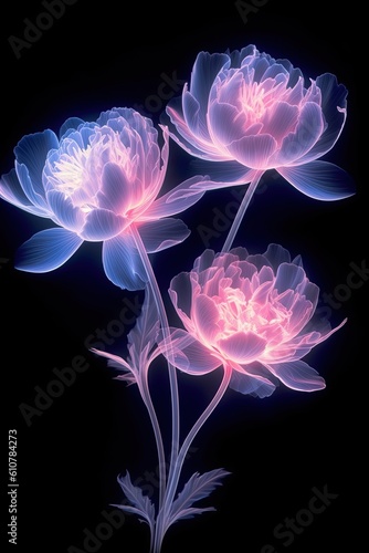 Pink rose on black. AI generated art illustration.