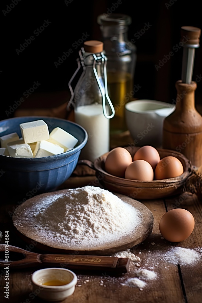 Fototapeta premium Still life with bread. AI generated art illustration.