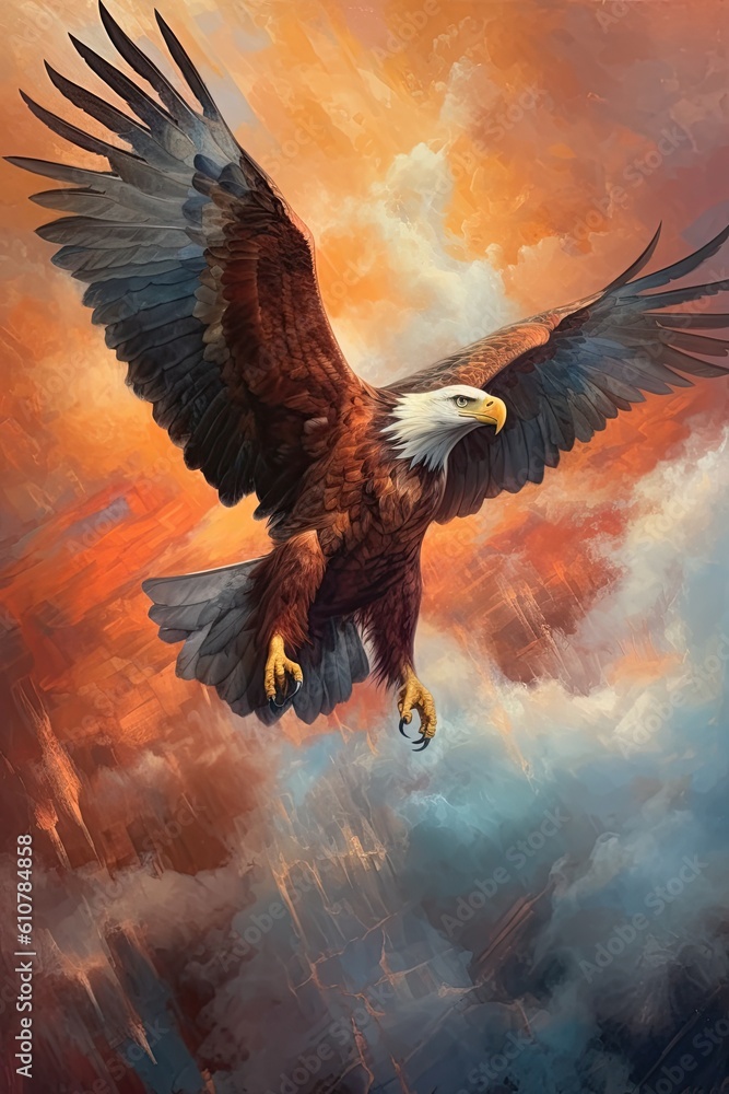 Fototapeta premium Eagle in flight. AI generated art illustration.