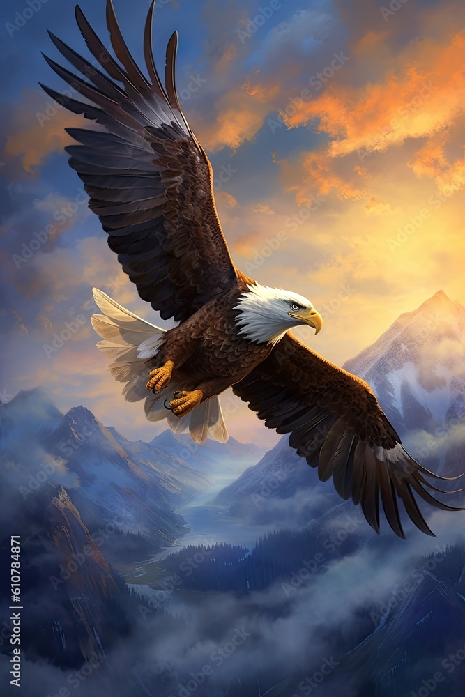 Obraz premium Eagle in flight. AI generated art illustration.