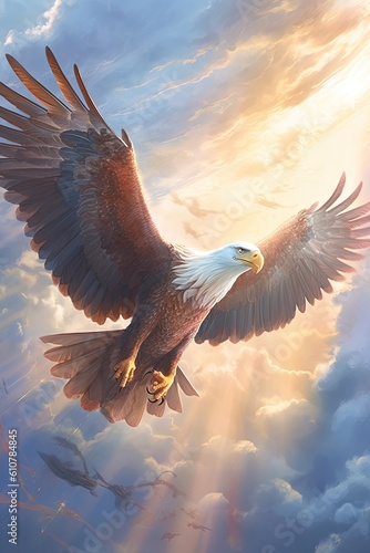 Eagle in flight. AI generated art illustration.