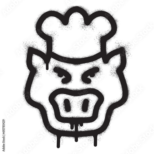 Pig chef graffiti with black spray paint