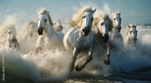 horses group in the water - generative AI