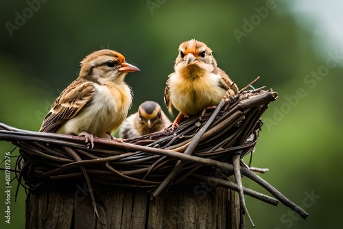 kids of sparrows seeking for food