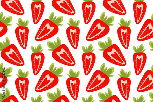 Seamless pattern of abstract image of a red strawberry in trendy hues. Backdrop texture. Vector. EPS