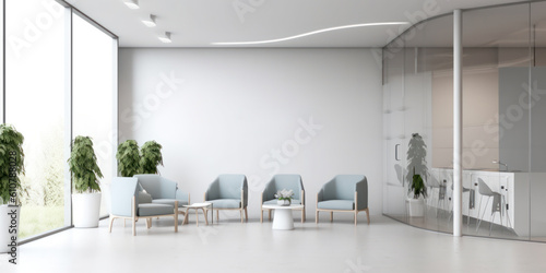 Leinwand Poster Minimalist white colored reception of modern medical office hospital interior mo