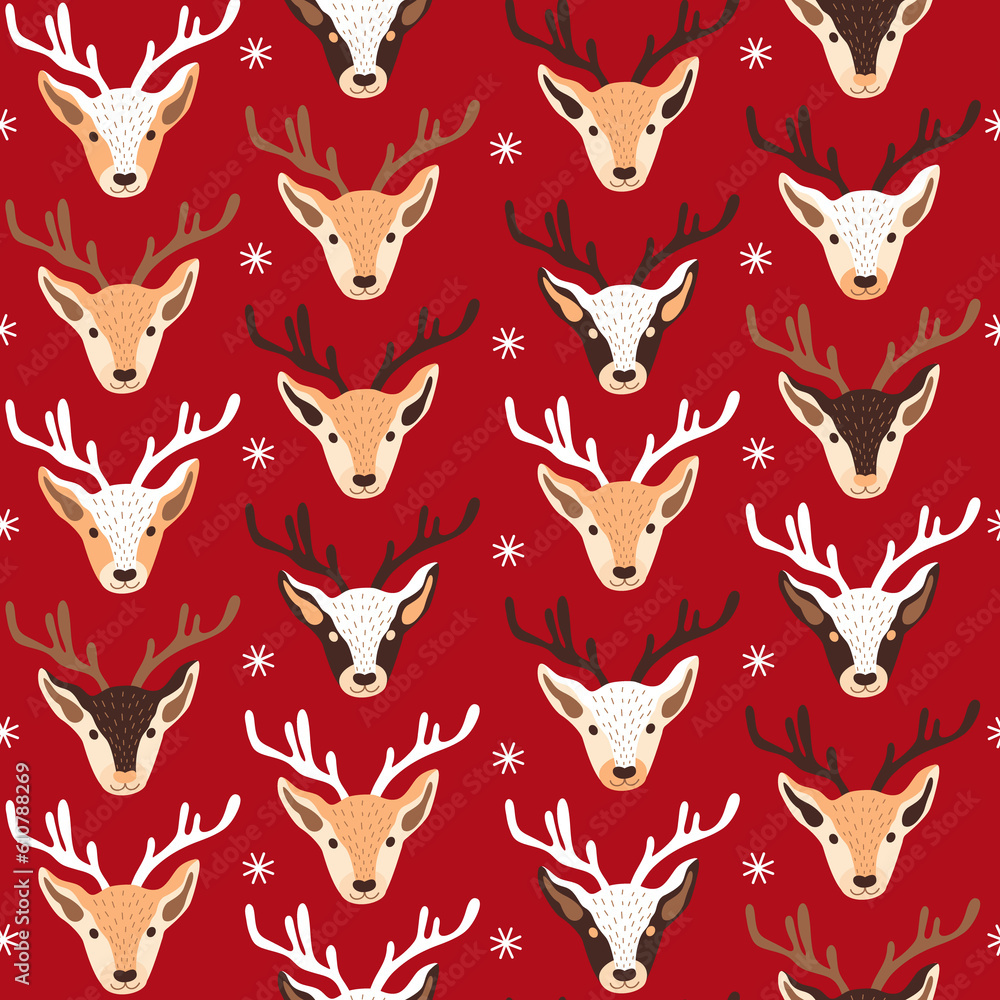 Fototapeta premium Seamless Christmas pattern with deer. Vector