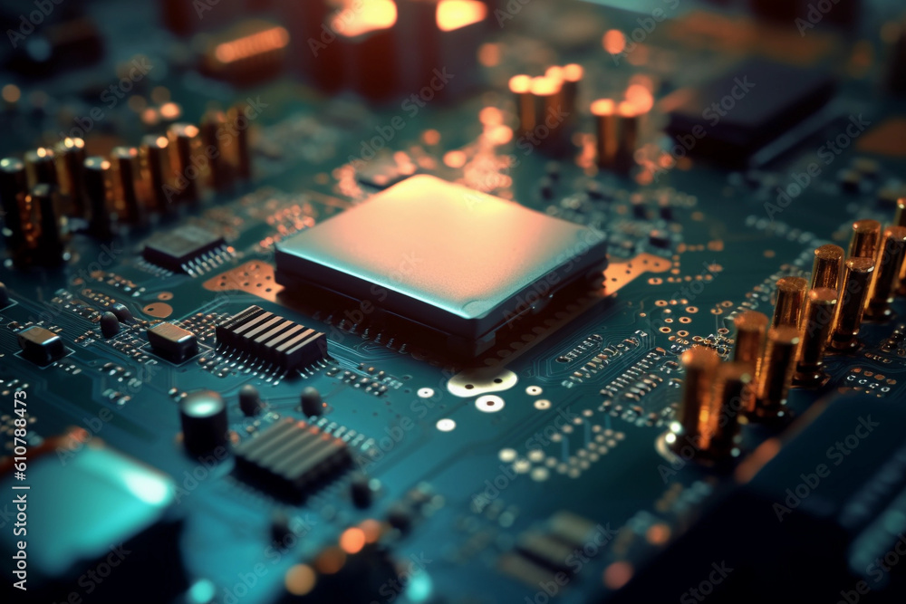 Closeup of CPU on circuit board Closeup of CPU on circuit board