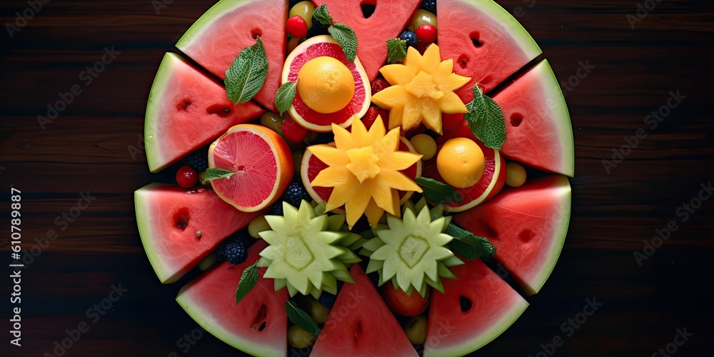  A Whimsical Watermelon Salad Creation  Generative AI Digital Illustration Part#080623 