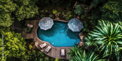 Serene Backyard Oasis: Above-Ground Pool Amidst Lush Greenery Generative AI Digital Illustration Part#080623 