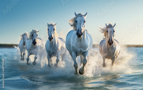 Experience the thrilling display of a beautiful horse racing on the beach, accompanied by the splashes of waves crashing nearby. Generative AI