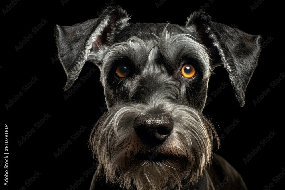 Studio portrait of a dog breed Schnauzer. AI generated, human enhanced