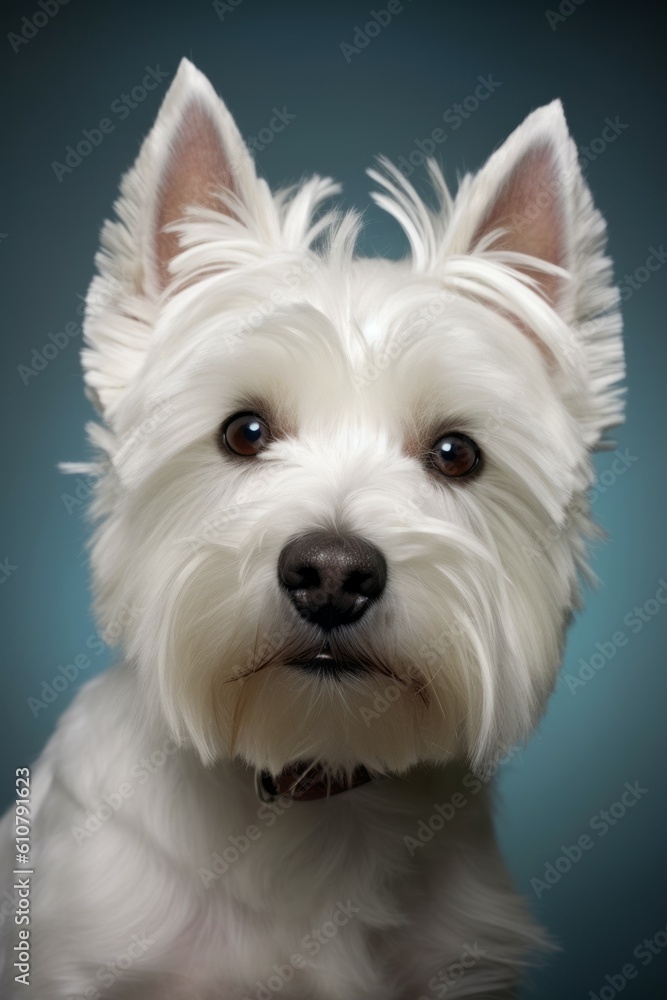 Studio portrait of a dog breed West Highland White Terrier. AI generated, human enhanced Studio portrait of a dog breed West Highland White Terrier. AI generated, human enhanced