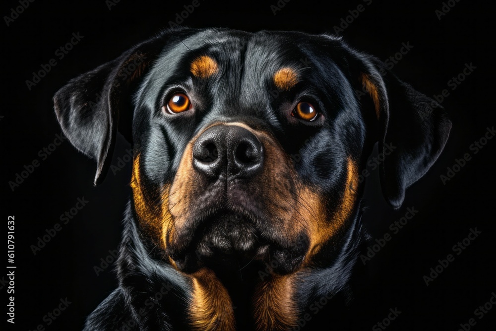 Studio portrait of a dog breed Rottweiler. AI generated, human enhanced Studio portrait of a dog breed Rottweiler. AI generated, human enhanced