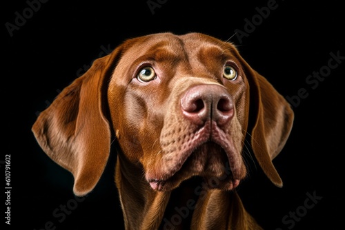 Studio portrait of a dog breed Vizsla. AI generated, human enhanced