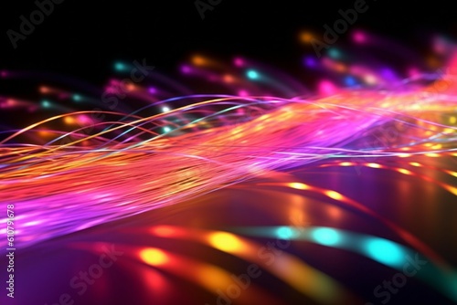 Abstract background of glowing fiber optic internet cables. AI generated, human enhanced