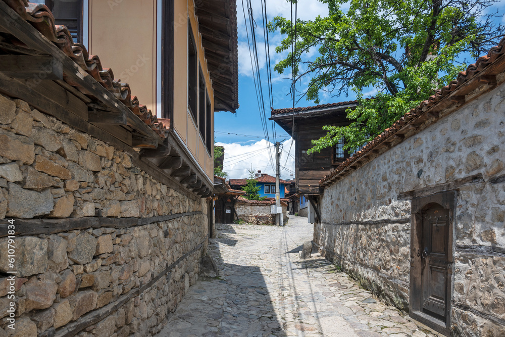 Street and old houses in town of Koprivshtitsa, Bulgaria