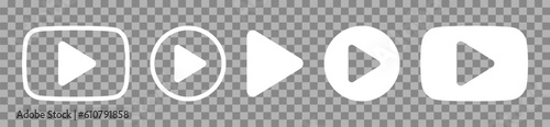 White Play Button Icons isolated on transparent background. Play Button circle. Video player navigate icons set. Editable Stroke. Vector 10 eps.