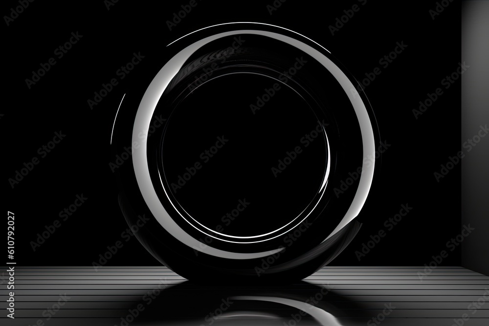Front view of a glossy, black, blank wall with space for your marketing campaign or poster in an empty, abstract tunnel. Generative AI Front view of a glossy, black, blank wall with space for your marketing campaign or poster in an empty, abstract tunnel. Generative AI