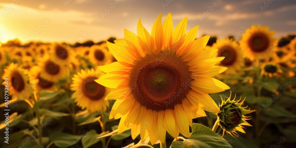 Radiant Sunflowers Beauty of Vibrant Yellow Petals in a Sun-kissed Field   Generative AI Digital Illustration Part#080623 