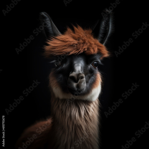 alpaca llama with black background