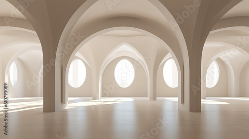 Background of architecture, empty room with curving openings Generative AI