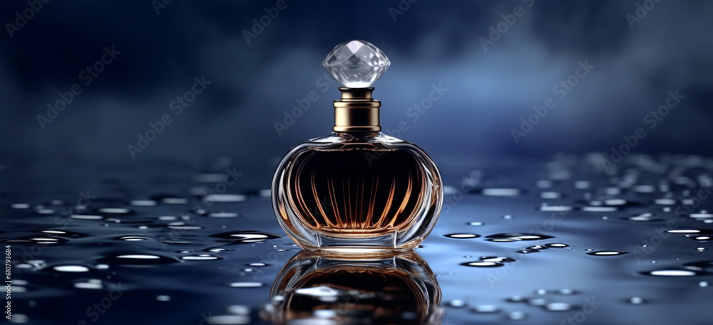 Beautiful perfume bottle on a dark background, the concept of beauty Beautiful perfume bottle on a dark background, the concept of beauty