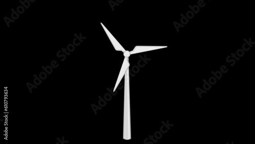 cartoon windmill video animation with rotating propellers, on a transparent background with zero alpha channel