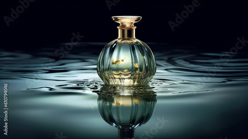 Beautiful perfume bottle on a dark background, the concept of beauty