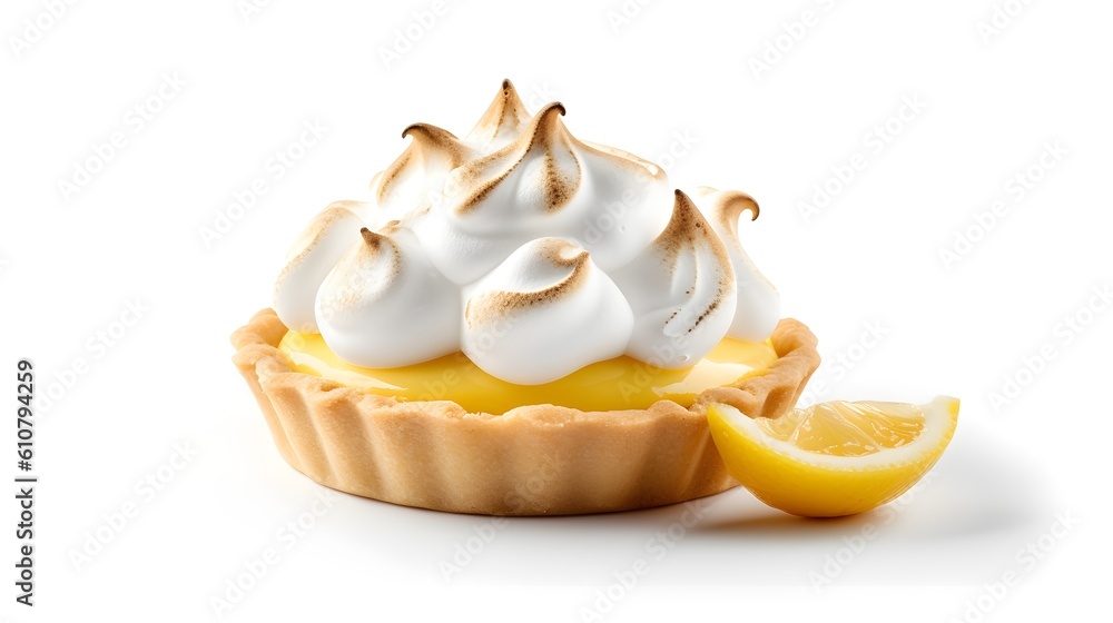 summer time lemon meringue pie with lemon slice isolated on a white background with copy space summer time lemon meringue pie with lemon slice isolated on a white background with copy space