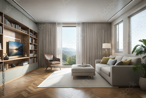 A modern living room with sleek furniture  minimalist decor