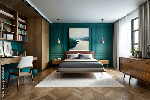 modern bedroom with a sleek design - Generative AI Technology