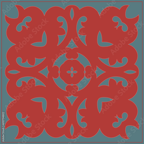 Decorative square pattern. Oriental vintage square motif. The ornament of ethnic style. Asian decor for pillow, textile,scarf, carpet, tile, and print design. Workpiece for your design.	