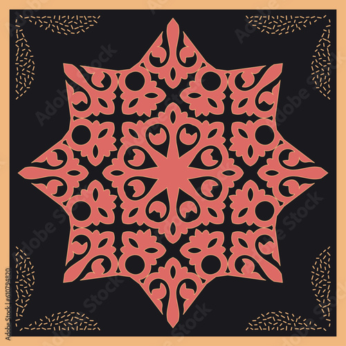 Decorative square pattern. Oriental vintage square motif. The ornament of ethnic style. Asian decor for pillow, textile,scarf, carpet, tile, and print design. Workpiece for your design.	