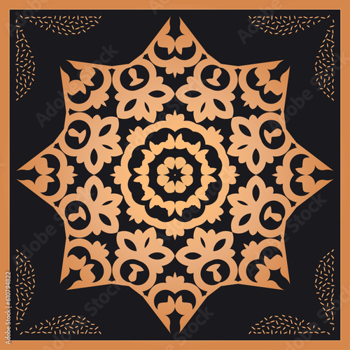 Decorative square pattern. Oriental vintage square motif. The ornament of ethnic style. Asian decor for pillow, textile,scarf, carpet, tile, and print design. Workpiece for your design.	