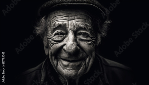 Smiling senior men, gray hair and wrinkles, close up portrait generated by AI