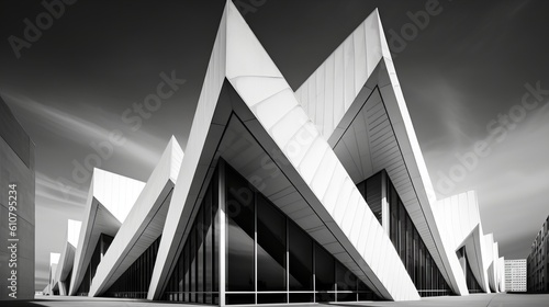 Architectural modern abstraction with emphasizing unique shapes and angles. AI generated